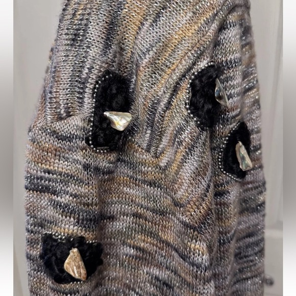 Vintage Peter Lai Cardigan Sweater M Art To Wear Designer Silver Brown Knit Boho - Picture 6 of 11